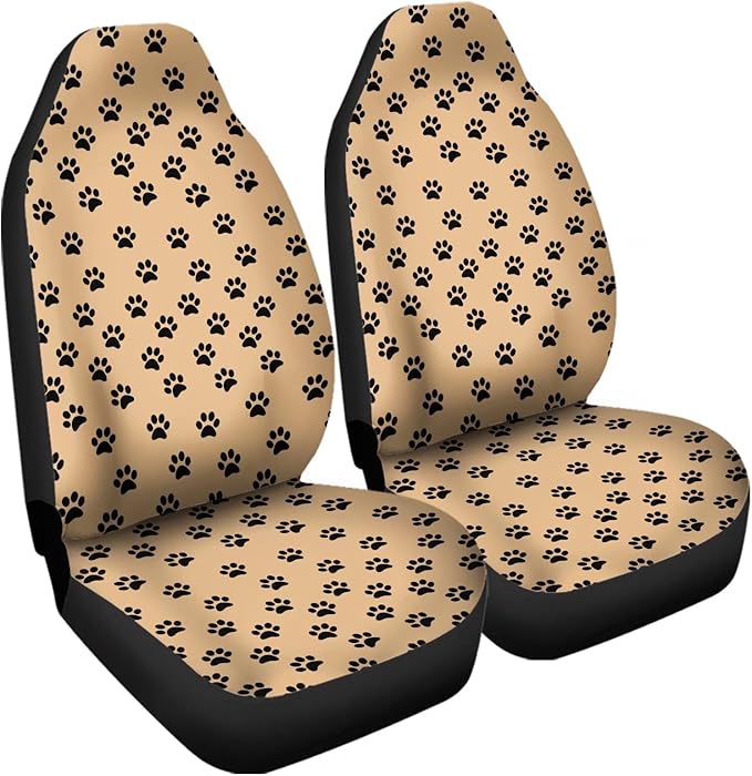 Brown Dog Paw Printed Car Seat Cover only for Front