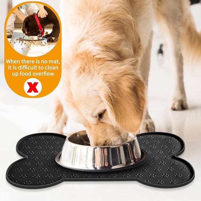 Dog Food Mat Anti-Slip Silicone Dog Bowl Mat Thicker Pet Placemat Waterproof Cat Feeder Pad with Raised Edge Puppy Kitten Feeding Mats Suitable Small Medium-Sized Dogs Cats Eating Tray