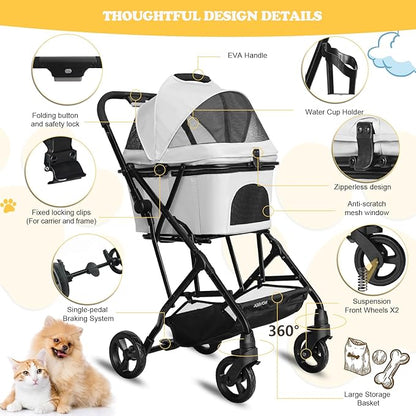 Dog Stroller for Small/Medium Dogs Cats Up to 33LBS 3-in-1 Lightweight