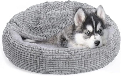 Small Dog and Cat Bed with Hooded Blanket