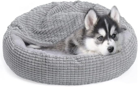 Small Dog and Cat Bed with Hooded Blanket