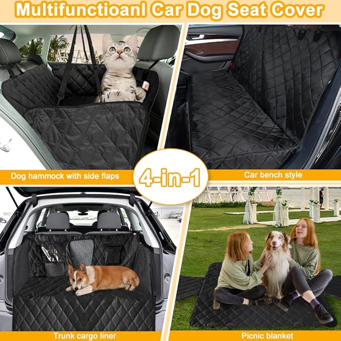New Upgrade Dog Car Seat Cover for Back Seat of Cars SUV Trucks Waterproof Scratch Proof Dog Car Hammock Washable Pet Backseat Covers with Mesh Window