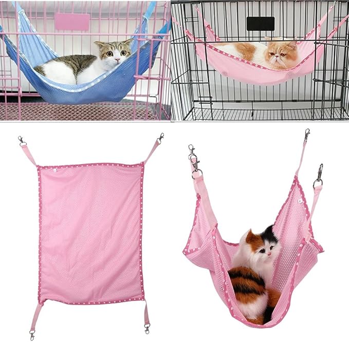 Cat Cage Hammock, Comfortable Pet Hanging Bed Breathable Mesh, for Cute Small Pet Cat Dog Animals Sleep Pad (S, Blue)