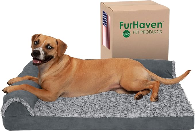 Furhaven Cooling Gel Dog Bed for Large/Medium Dogs w/ Removable Bolsters & Washable Cover 55 lbs