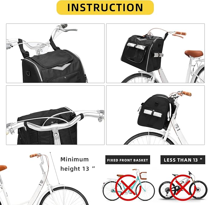 Dog Bike Basket Foldable Dog Bike Carrier Large Waterproof Pet Carrier Backpack, Dog Backpack Carrier for Cat Dog Puppy(Black)