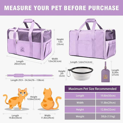 Luxury Pet Carrier for Dogs, Cats, Puppies - Airline TSA Approved, Durable Anti-Scratch Fabric, Soft-Sided, Consistent Airflow, Foldable Design, Cushion Pad, Travel (Lilac, Large)