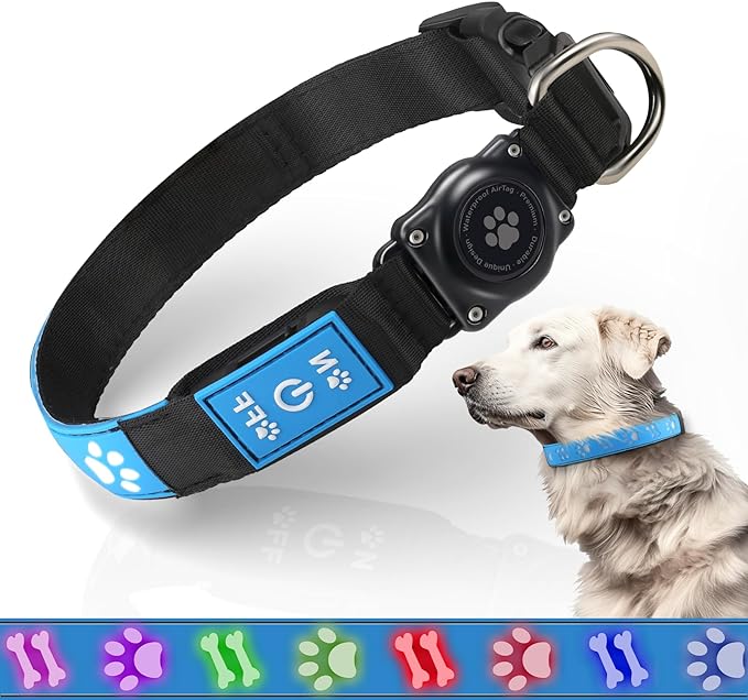 LED AirTag Dog Collar IP67 Waterproof 1,600 Feet