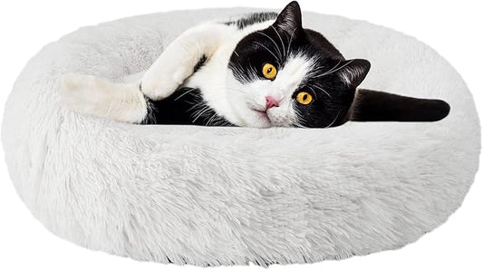 Aurako Cat Bed Dog Bed Round Cushion Pet 20" Milky