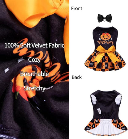 CuteBone Dog Dresses Velvet Holiday Small Dogs Clothes Onesie Pet Apparel Girl Puppy Skirt with Bow Hair Rope CVA24S-D