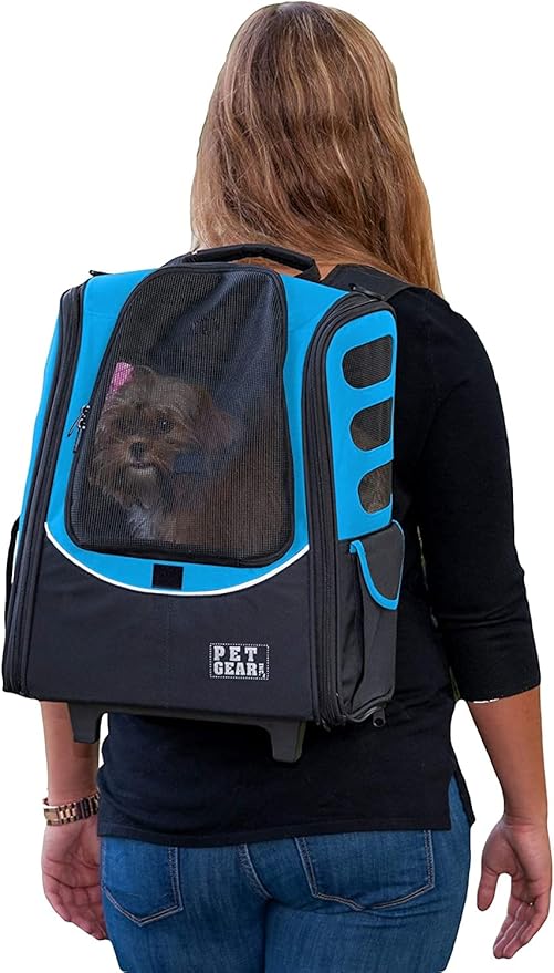 Pet Gear I-GO2 Roller Backpack, Travel Carrier, Car Seat for Cats/Dogs, Mesh Ventilation, Included Tether, Telescoping Handle, Storage Pouch, 2 Models, Available 12 Colors