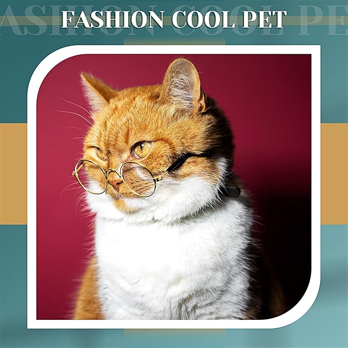 Dog Sunglasses Retro Pet Glasses Doll Glasses Classic Round Dog Glasses Metal Cat Puppy Eye Wear Hippie Costumes for Cats and Dogs