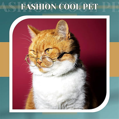 Dog Sunglasses Retro Pet Glasses Doll Glasses Classic Round Dog Glasses Metal Cat Puppy Eye Wear Hippie Costumes for Cats and Dogs