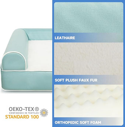 Large Dog Bed Deluxe Plush & Faux Leather Orthopedic Dog Bed for Large