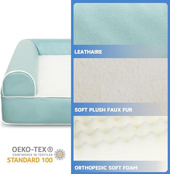 Giant Dog Beds for Extra Large Dogs Deluxe Plush & Faux Leather Orthopedic Dog Bed for Jumbo Dogs Waterproof Dog Couch with Washable Removable Cover