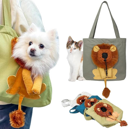 Pet Canvas Shoulder Carrying Bag, Soft-Sided Lion Design Pet Carrier for Small Cats and Puppy, Portable Breathable Cat Carrier Canvas Cute Pet Shoulder Bag Pet Supplies