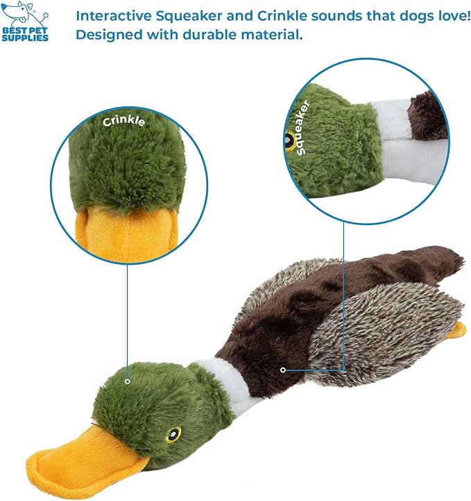 Best Pet Supplies Interactive Mallard Mates Dog Toy with Crinkle and Squeaky Enrichment for Small and Medium Breed, Cute and Plush - Mallard Duck Wing Bundle (Gray, Gray, Brown), Medium