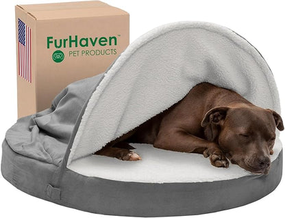 Furhaven 35" Round Cooling Gel Dog Bed for Large/Medium Dogs w/ Removable Washable Cover 50 lbs 35-inch