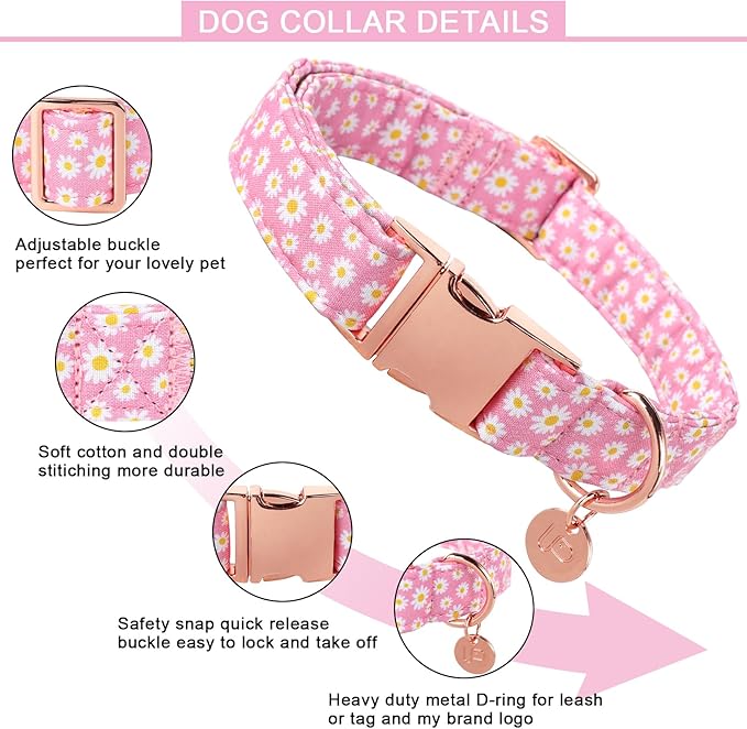 Daisy Summer Cotton Dog Collar with Metal Buckle