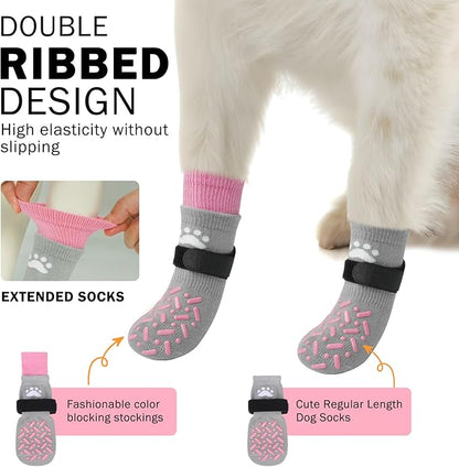 SCENEREAL Dog Socks to Prevent Licking Paws for Hot Pavement, Anti Slip Long Dog Grip Socks for Hardwood Floors, Dog Shoes Booties&Paw Protector for Small Medium Large Senior Dog, Pet Socks for Wounds