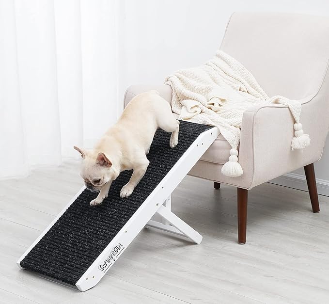 19" Tall Pet Ramp - Small to Medium Dogs and Cats Use - Wooden Folding Portable Dog Ramp Perfect for Couch or Bed with Non Slip Carpet Surface - 4 Levels Height Adjustable Up to 110Lbs