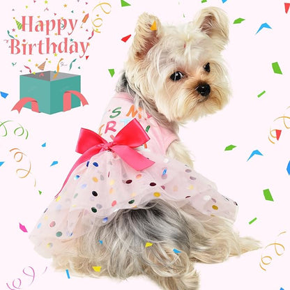 Dog Birthday Dress, Dog Dresses for Small Dog Girls, Cute Pet Princess Puppy Clothes Female Dog Clothes for Chihuahua Yorkie Clothes Small Dog Birthday Outfit Apparel