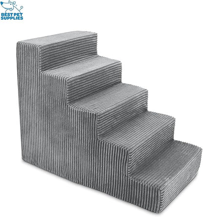 Best Pet Supplies Portable Dog Foam Stairs/Steps for Couch Sofa and High Bed Non-Slip Bottom Paw Safe No Assembly 5-Step (H: 22.5")