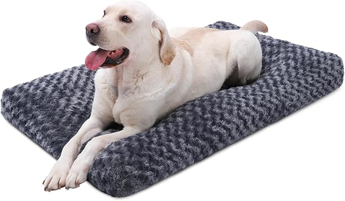 KSIIA Washable Dog Bed Deluxe Plush Dog Crate Beds Fulffy Comfy Kennel Pad Anti-Slip Pet Sleeping Mat for Large 41" x 27", Dark