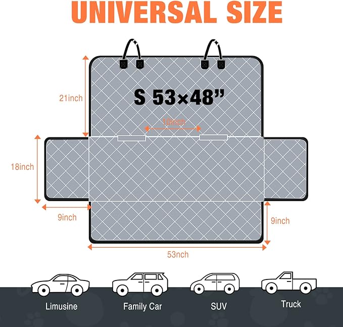 IVY&LANE Dog Car Seat Cover for Back Seat 100% Waterproof 600D Scratch (Grey,53"×48")