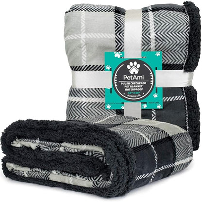 PetAmi WATERPROOF Dog Blanket for Bed 80x60 Plaid