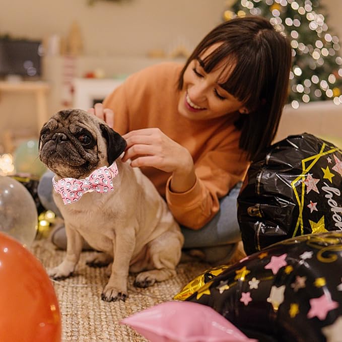 Lionheart glory Christmas Dog Collar, Pink Dog Bow Collar Adjustable Soft and Comfortable Bowtie Collars for Small Dogs Girl or Boy Pet Gift Fall Collar Dog Bow