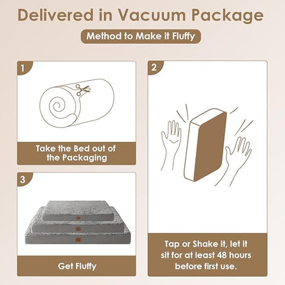 EHEYCIGA Orthopedic Foam Dog Bed 30"L x 20"W x 3.5"Th, Light