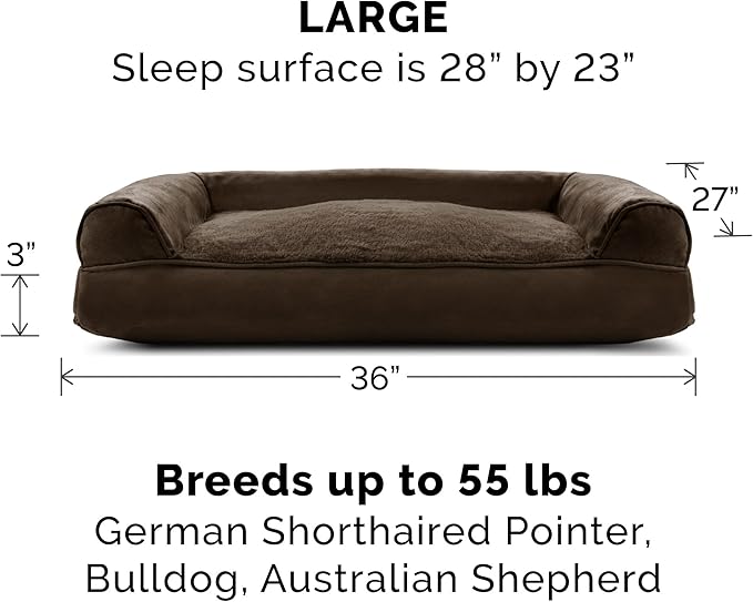 Furhaven Pillow Dog Bed for Large/Medium Dogs w/ Removable Bolsters & Washable Cover