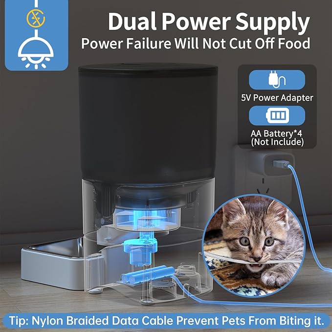 5G WiFi Automatic Cat Feeders: Smart Automatic Cat Food Dispenser with Slow Feeding Mode, Detachable for Easy Cleaning, Pet Feeder with Alexa, 1-30 Meals Per Day for Multiple Pets (6L/25 Cup)