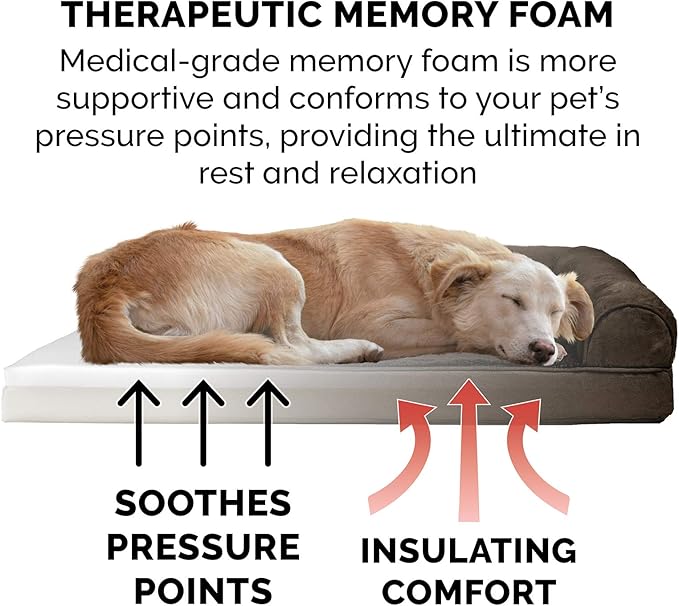 Furhaven Memory Foam Dog Bed for Large Dogs w/ Removable Bolsters & Washable Cover 125 lbs