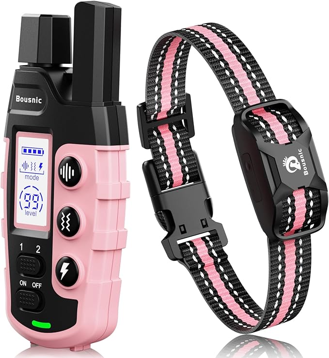 Bousnic Dog Shock Collar 3300Ft Dog 5-120lbs Small (1-8), Vibration(1-16), Shock(1-99) (LightPink)