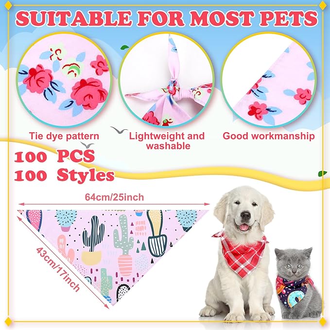 100 Pcs Plaid Dog Bandanas Pet Bandanas Bulk