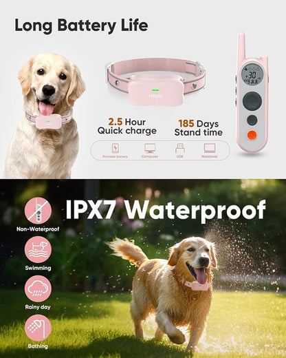 Wireless Dog Fence System for 2 Dogs 856 Acre Electric Fence for Dogs Training Collar with Remote No Wire Boundary Rechargeable 2 in 1 Waterproof Pet Containment Large Medium Dog with 2 Collars