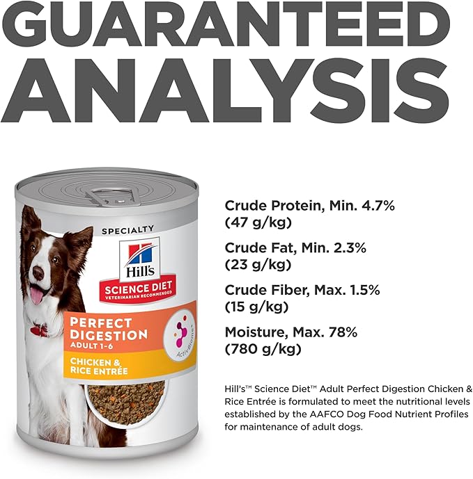 Hill's Science Diet Perfect Digestion, Adult 1-6, Digestive Support, Wet Dog Food, Chicken & Rice Loaf, 12.8 oz Can, Case of 12