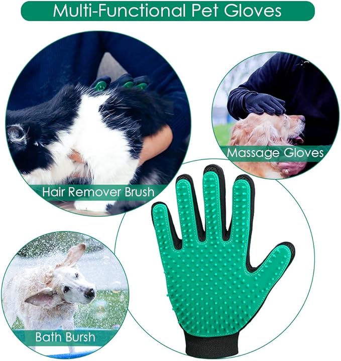 DELOMO Pet Hair Remover Gloves, 255 Tips, Deshedding Glove for Dog and Cat, Gentle De-Shedding Glove Brush, Green, 2 Count