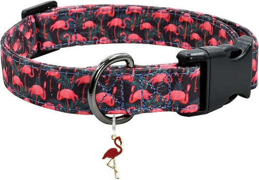 Flamingoes Patterns Dog Collar with Pendant