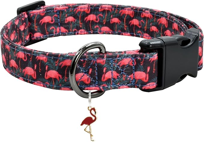 Flamingoes Patterns Dog Collar with Pendant