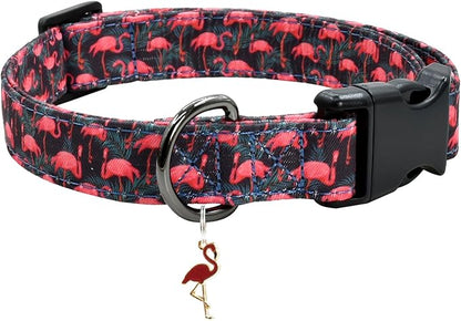 Flamingoes Patterns Dog Collar with Pendant