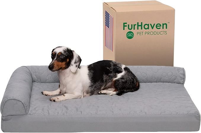 Furhaven Cooling Gel Dog Bed for Medium/Small Dogs w/ Removable Bolsters & Washable Cover 35 lbs