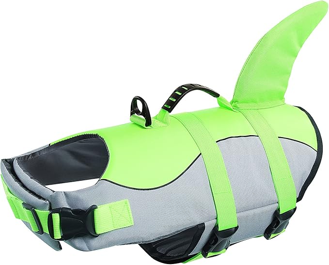 Queenmore Dog Life Jacket Ripstop Shark Dog Safety Vest Adjustable Preserver with High Buoyancy and Durable Rescue Handle for Small