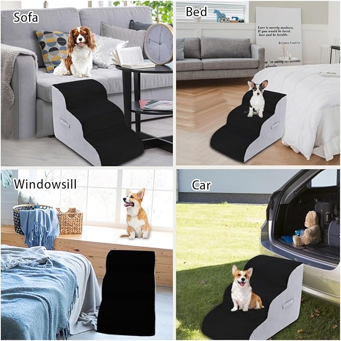 High Density Foam Dog Stairs Steps (3-Tiers (Black))