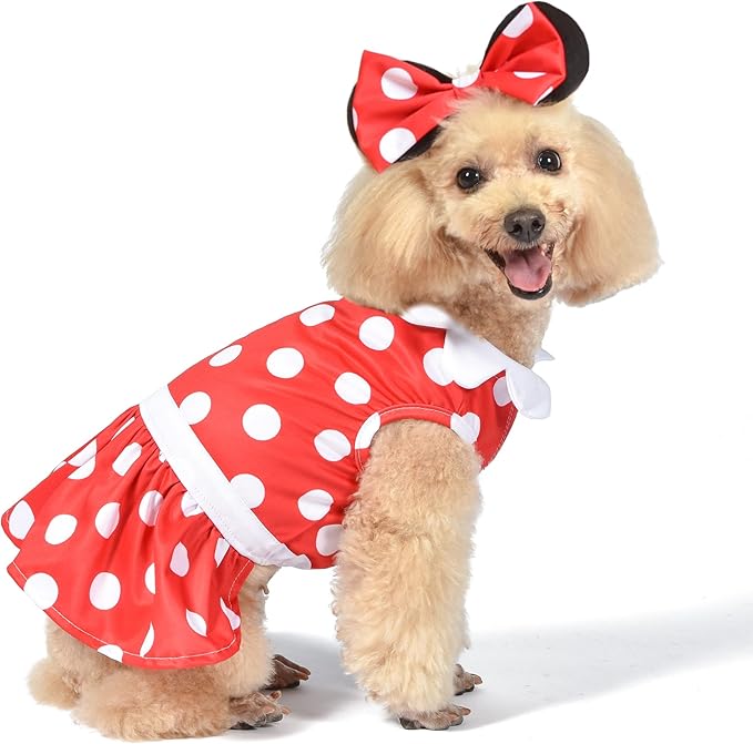 Disney for Pets Minnie Mouse Halloween Costume for Dogs - Large | Disney Halloween Dog Costumes, Funny Pet Costumes | Officially Licensed Disney Dog Halloween Costume,Red