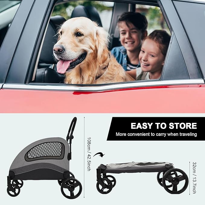 Large Dog Stroller-4 Wheel Pet Stroller Suitable for Medium to Large Dogs or 2 Dogs Stroller,132lbs Capacity,for