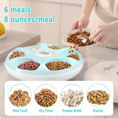 Ownpets 6 Meals Automatic Cat Feeder for Wet/Dry Food 2 Ice