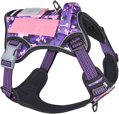 BUMBIN Tactical Dog Harness for Small Dogs No Pull, Famous TIK Tok No Pull Puppy Harness, Fit Smart Reflective Pet Walking Harness for Training, Adjustable Dog Vest Harness with Handle Purple Camo XS