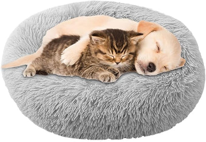 90cm Extra Large Calming Dog Bed, Plush Donut Pets Beds for Dogs Cats, Soft Puppy Kitten Cuddler Round Bed Cushion, Washable Warm Dog Beds for Improved Sleeping